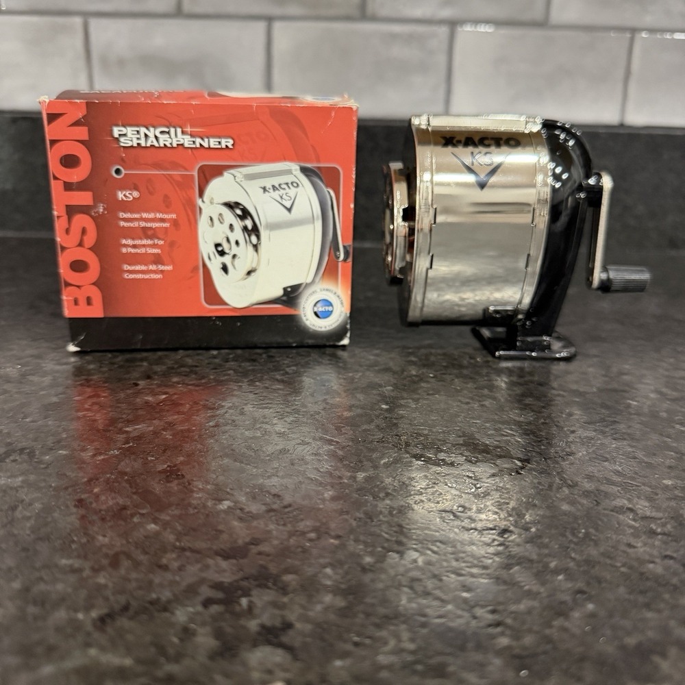 Pencil Sharpener Boston X-Acto KS Table Wall Mount Chrome School Hand Crank NOS
